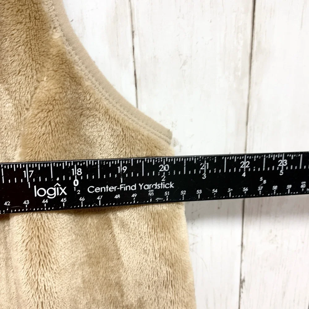 Kim Rogers Plush Faux Fur Vest Womens Size L Tan Full Zip Mock Neck Fleece Cozy